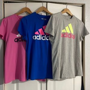 Adidas womens XL tshirt- set of 3 - one each grey, pink, & blue; 100% cotton